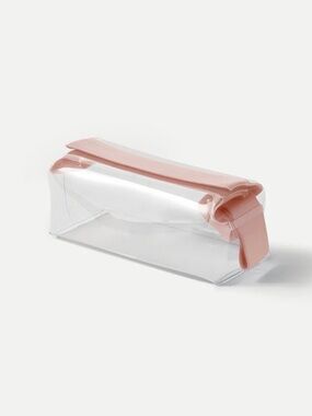 Cadence Small in Rose: Clear Vinyl Cosmetic Pouch with Blush Pink Trim